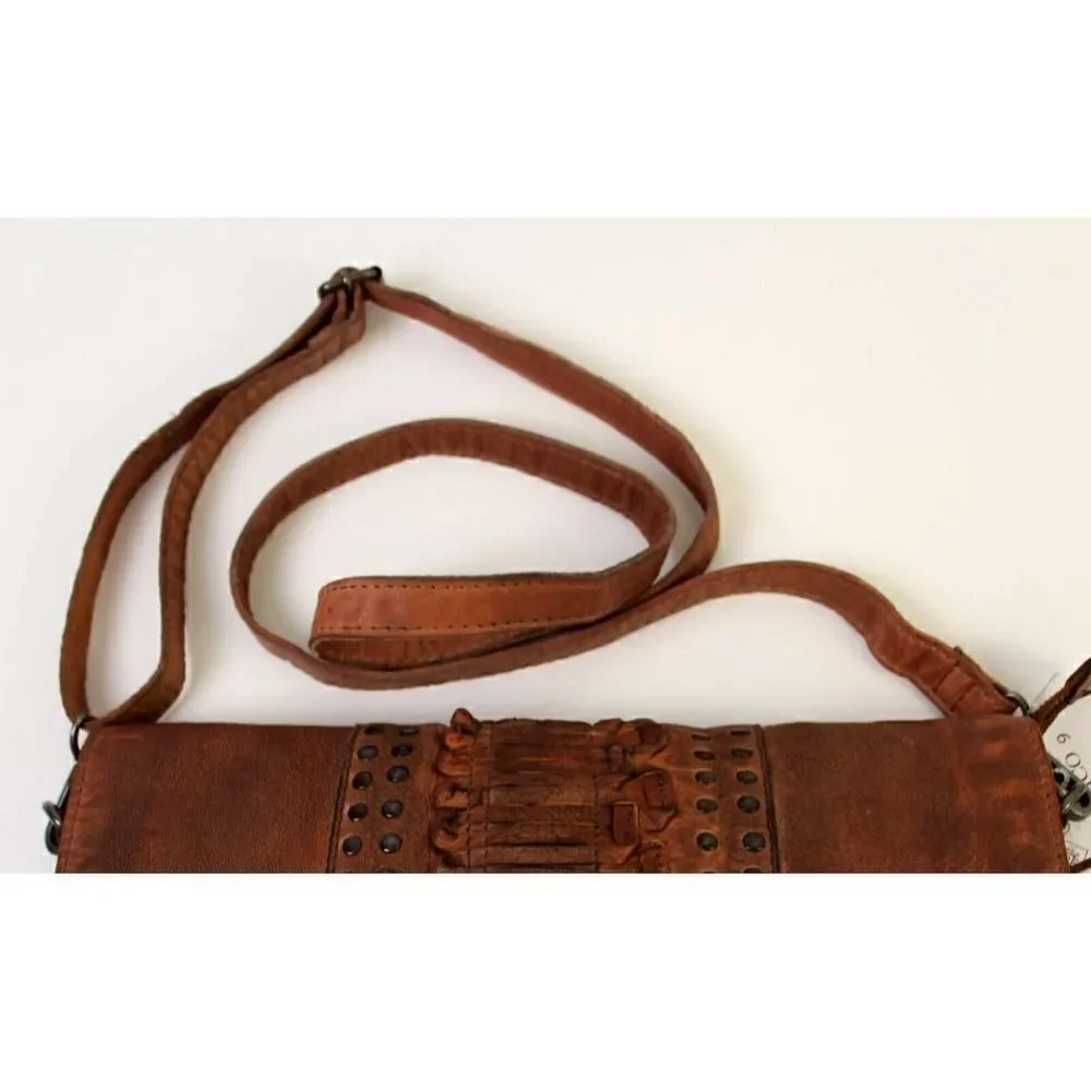 NWT $179 CIVICO 9 COGNAC BROWN GENUINE LEATHER X-BODY SHOULDER BAG HANDBAG PURSE